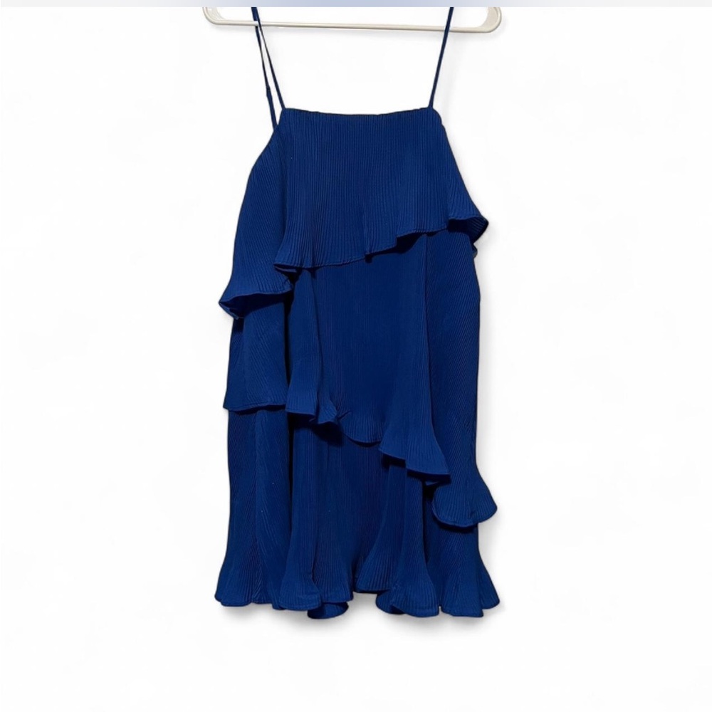 NWT Elegant Blue Ruffle Mini Dress With Sparkles Size Large